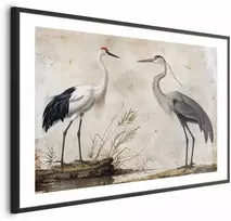 Artgeist Plakatas - Birds from an Old Engraving - vintage-style illustration of a heron and a crane
