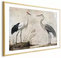 Artgeist Plakatas - Birds from an Old Engraving - vintage-style illustration of a heron and a crane