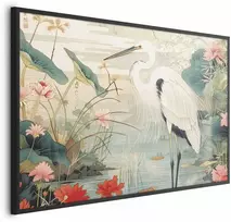 Artgeist Plakatas - Over the Asian Pond - illustration in the Japanese print style featuring a heron