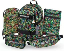 Baagl mokyklinės kuprinės rinkinys vaikams su sportiniu krepšiu ir penalu, ergonomiškas, 25 l, Minecraft Chaos, A-36462