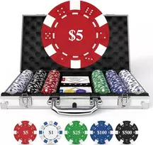 HEITOK pokerio rinkinys aliuminio dėkle, 300 kompozitinių žetonų su nominalais, Texas Holdem, XY-6311