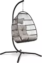VITA5 pakabinamas fotelis su stovu, rotango, vidaus ir lauko, pilkas, 107 x 104 cm, 150 kg, 5533853