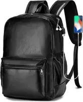 SPAHER juodas PU odos kuprinė 25 l, 40 x 30 x 20 cm, su USB jungtimi, nešiojamam kompiuteriui iki 15.6 colio, 1B030