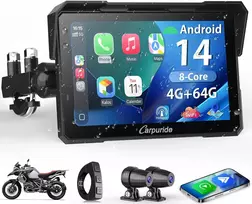 Carpuride motociklo CarPlay ekranas su 1080P priekine ir galine kamera, 7 colių liečiamas ekranas, Bluetooth, Android Auto, W702 Plus