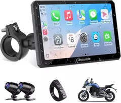 Carpuride motociklininkų ekranas su 7 colių HD jutikliniu ekranu, CarPlay, Android Auto, 1080P priekinė ir galinė kamera, Bluetooth, IP67, W712D