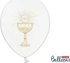 Party Deco Pirmosios Komunijos šventiniai dekoratyviniai balionai, IHS, balta su aukso raštu, 30 cm, 50 vnt. universalus