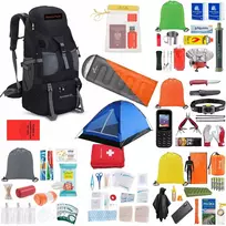 Turistinė kuprinė Kuprinė Ewakuacyjny + Wyposażenie ReadyPack X2 Rinkinys Palapinė Miegmaišis Jedzenie/ ReadyPack X2 Juodas