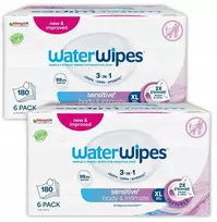 WATER WIPES Sensitive+ kūno ir intymios higienos drėgnosios servetėlės senjorams, 12 x 30 vnt.