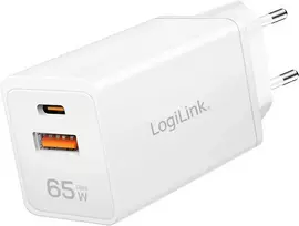 Įkroviklis LogiLink Įkroviklis jungiama į tinklą LogiLink PA0371 USB GaN, 65 W, 1x USB-C (PD), 1x USB-A (QC), balta