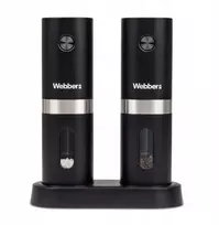 „Webber“ prieskonių malūnėlis, elektrinis pipirų ir druskos malūnėlis, maitinamas baterijomis, USB, 2 vnt., „WEBBER PREMIUM“