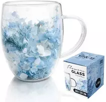 Ecarla Eu Sandelis Gražus dvigubo stiklo puodelis su gėlėmis viduje 300 ml 1vnt SZK206