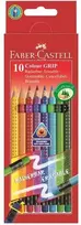 Spalvoti pieštukai Faber-Castell Grip 2001, tribriauniai, 10 spalvų su trintuku