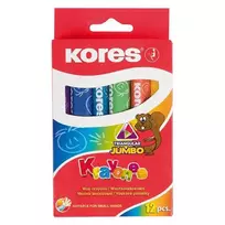 Vaškinės trikampės kreidelės KORES JUMBO, 12 spalvų