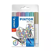 Pilot Pen Permanentinis žymeklis Pultas PINTOR METALLIC 1.0mm, apvali galvutė, 6 sp. komplektas