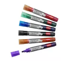 Baltos lentos žymekliai NOBO Liquid Ink, 6 vnt., įv. spalvų