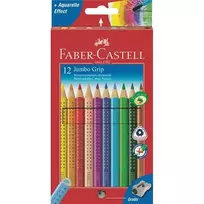 Spalvoti akvareliniai pieštukai Faber-Castell Grip Jumbo, tribriauniai, 12 spalvų,