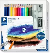 Kūrybinis rinkinys STAEDTLER 146 10C, 12 spalvotų pieštukų + 3 grafitiniai pieštukai, vandens teptukas, drožtukas