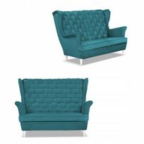 Carol turkio spalvos atlošas sofa, skandinaviška dvivietė sofa su spyruoklėmis, Family Meble