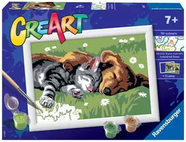 Ravensburger CreArt spalvinimo knygelė vaikams.Miegantis kačiukas su šuniuku