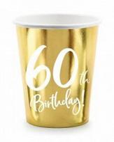 Vienkartiniai puodeliai auksiniai60th birthday 220 ml, 6 vnt