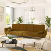Dvivietė sofa-lova su dvejomis pagalvėmis, ruda, aksomas