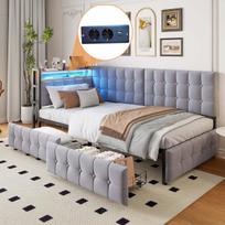 Minkšta sofa lova 90x200 cm su 2 stalčiais LED ir USB pilka 1 vnt