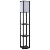 Pastatoma lempa su lentynomis E27 juoda mediena 160 cm 1 vnt
