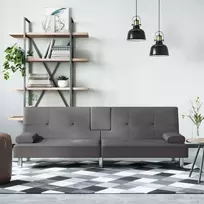 Sofa-lova su puodelių laikikliais, pilkos spalvos, dirbtinė oda