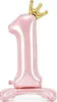 PartyDeco Pastatomas rožinis balionas Skaičius su karūna, 84cm, Skaičius: 1
