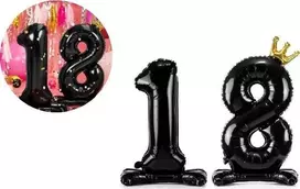 PartyDeco Pastatomi juodi balionai Skaičius 18, 84cm