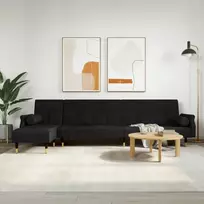 L formos sofa-lova, juodos spalvos, 271x140x70cm, aksomas