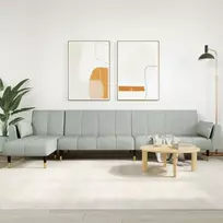 L formos sofa-lova, šviesiai pilka, 275x140x70cm, aksomas