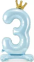 PartyDeco Folinis pastatomas balionas skaičius "3" melsvas 84cm