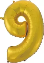 GoDan 9 numerio folijos balionas, auksinis, matinis, 92 cm