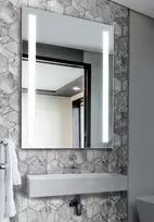 Mirrorsled Skaidrus veidrodis su LED priekiniu apšvietimu 800x1000 (statūs kampai, juostos) + mygtuku