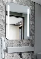 Mirrorsled Skaidrus veidrodis su LED priekiniu apšvietimu 800x1000 (apvalinti kampai, juostos) + mygtuku