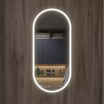 Mirrorsled Skaidrus veidrodis su LED priekiniu apšvietimu 450x1000 (15mm) piliulė + mygtuku
