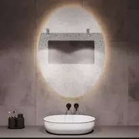Mirrorsled Skaidrus veidrodis su LED galiniu apšvietimu 600x1000 (ovalas) + mygtuku