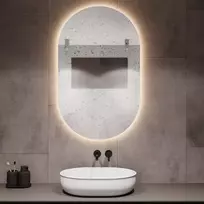 Mirrorsled Skaidrus veidrodis su LED galiniu apšvietimu 600x1000 (piliulė) + mygtuku