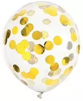 PartyDeco Balionai su konfeti "Auksiniai rutuliukai" 30 cm, 6vnt