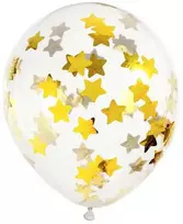 PartyDeco Balionai su konfeti "Auksinės žvaigždės" 30 cm