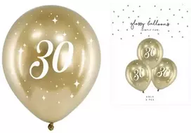 PartyDeco Auksiniai balionai su skaičiumi 30, 6vnt
