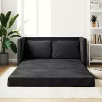 Grindų sofa-lova, 2-1, juodos spalvos, 122x204x55cm, aksomas
