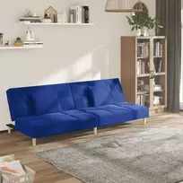 Dvivietė sofa-lova su dvejomis pagalvėmis, mėlyna, audinys