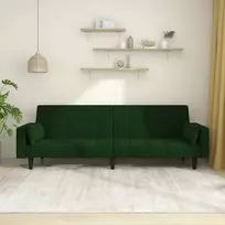 Dvivietė sofa-lova su dvejomis pagalvėmis, žalia, aksomas