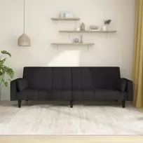 Dvivietė sofa-lova su dvejomis pagalvėmis, juoda, audinys