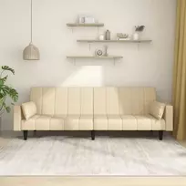 Dvivietė sofa-lova su dvejomis pagalvėmis, kreminė, audinys
