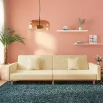Dvivietė sofa-lova su dvejomis pagalvėmis, kreminė, audinys