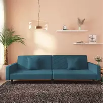 Dvivietė sofa-lova su dvejomis pagalvėmis, mėlyna, aksomas