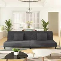Dvivietė sofa-lova su dvejomis pagalvėmis, pilka, aksomas